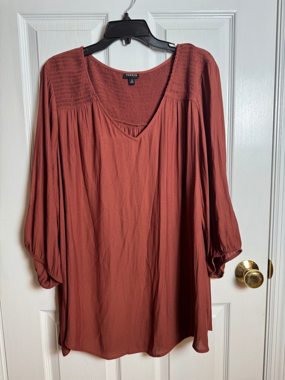 Torrid Size 4 Rust Blouse Smocked Neckline  Flowy Fit Plus Size